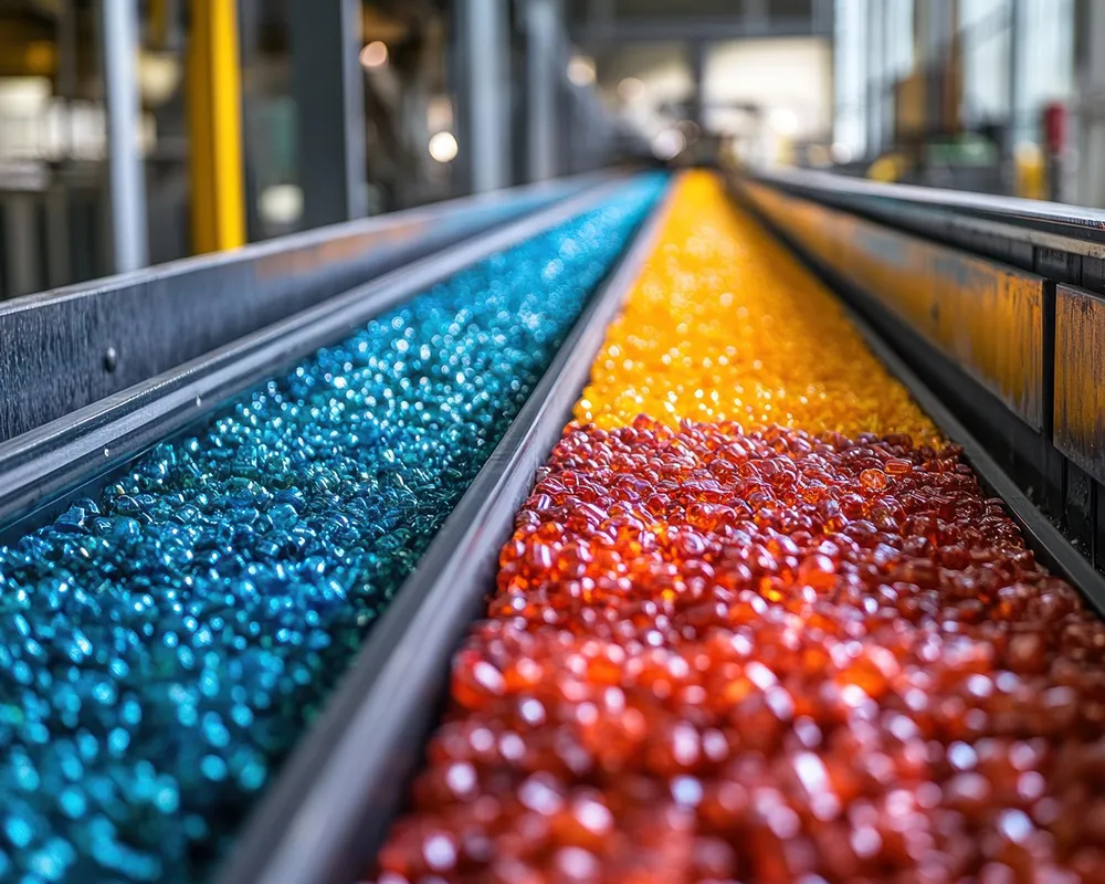 Peleți din mase plastice colorate pe liniile de producție din fabrica Napochim