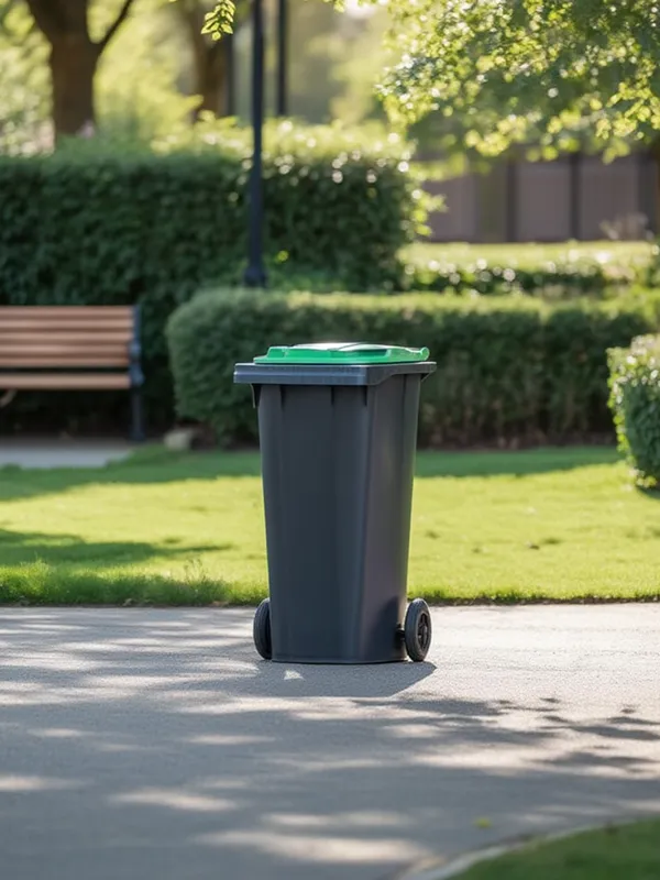 Pubelă Napochim pentru colectarea deșeurilor, amplasată într-un spațiu exterior verde.